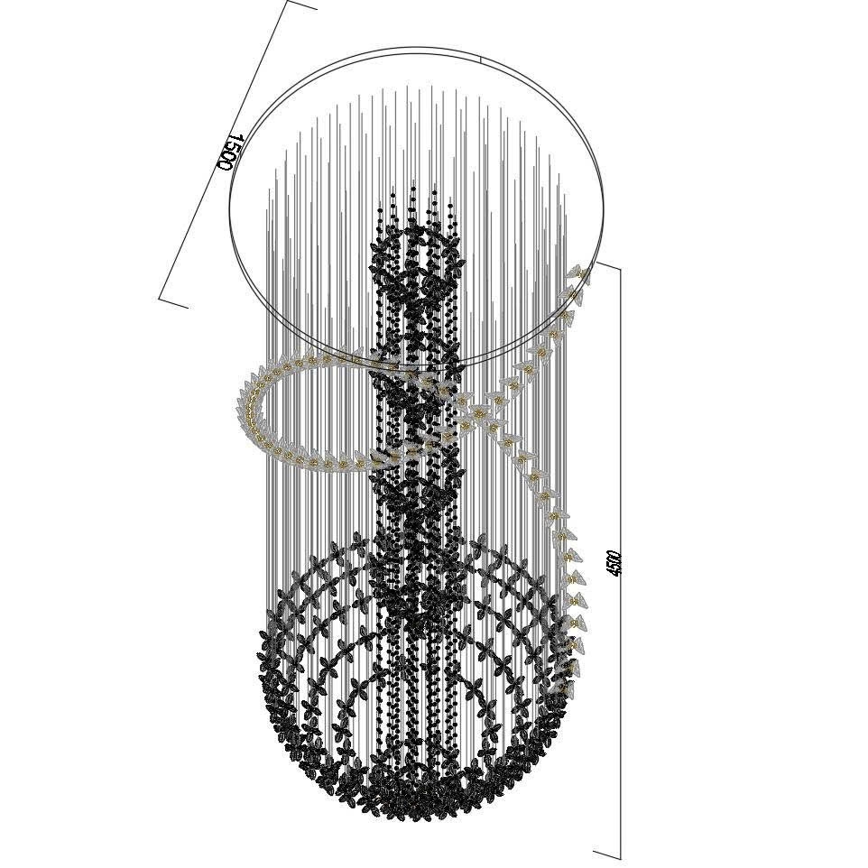 Đèn thông tâng nghệ thuật hoa và bướm pha lê PL099 gồm mâm tròn inox gương vàng, 480 hoa, 60 bướm, 40 đèn dimmer D40,  KT(mm): D1800 x H4500